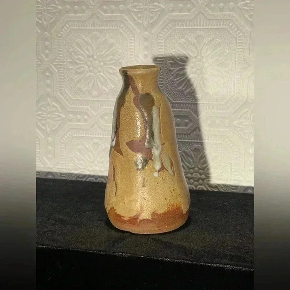 Tan brown ceramic flower bud vase 70s signed by artist pottery - Picture 2 of 11